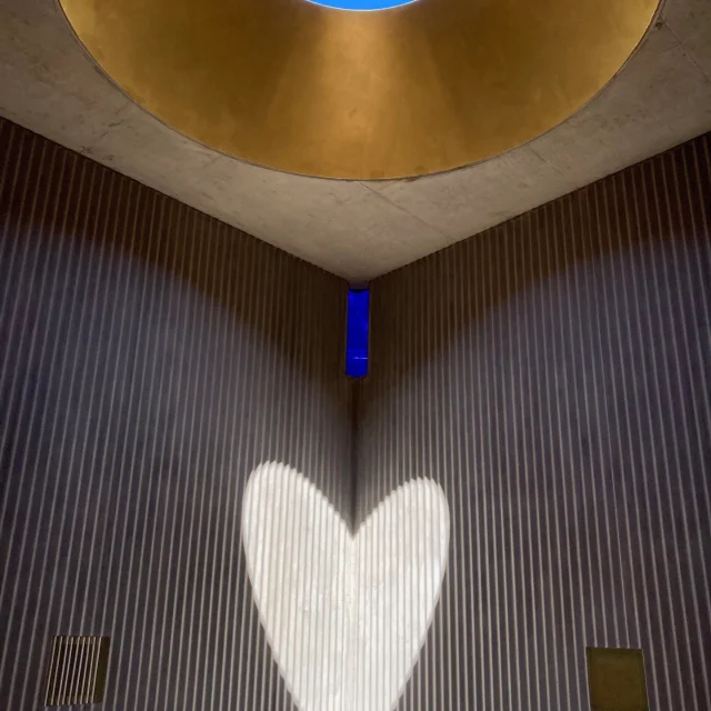 Murobond Aquaglaze + Pearl 'Golden Silk' 
Glenn Murcutt architect specified the gold paint on the wonderful Cobar Sound Chapel.
The heart shape of sunlight was an unexpected surprise.
This project is open to the public and so worth then trip to Cobar