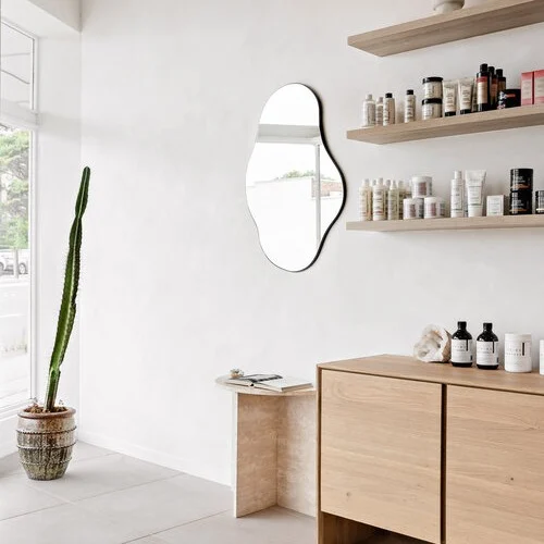Murowash + Sand was used in this salon and gives a soft mottled look that is so comfortable to be in